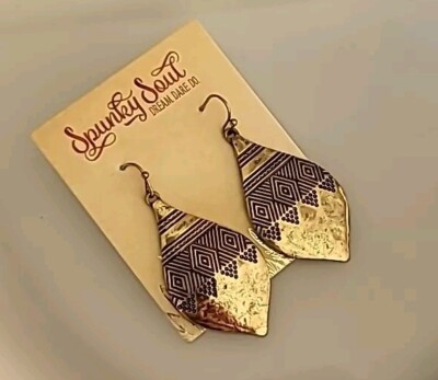 Spunky Soul Boho Chic Gold Brass Tone Dangle Earrings NEW Moroccan Style