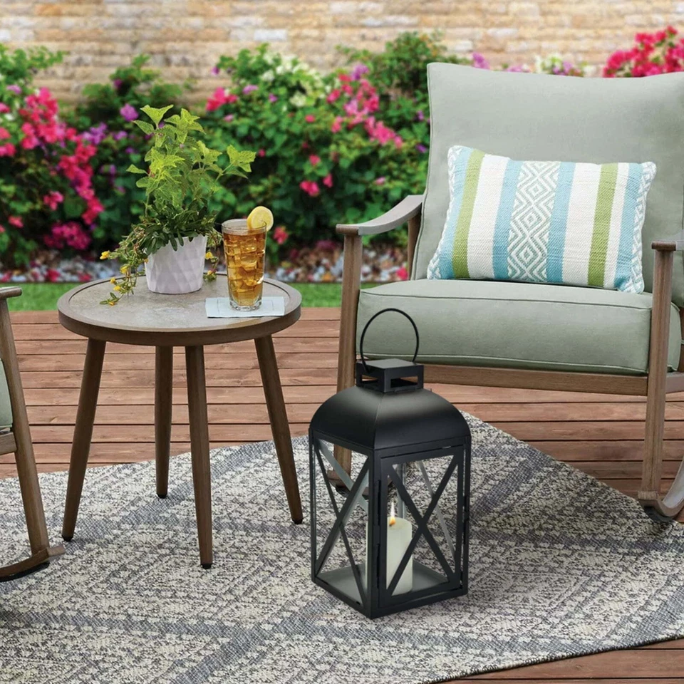 (2 pack) Mainstays Decorative Black Metal Pillar Candleholder Lantern, 14" Large Foto 4 de 4