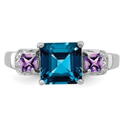 Silver Rhodium London Blue Topaz, Amethyst & Diam. Ring QR2902LBT - 第 5/6 張圖片