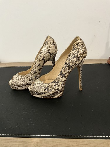 Jimmy Choo Snakeskin Embossed Peep Toe Pumps 5 Inch Heels, Size 36 - Picture 3 of 5