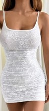Damen Spitzen-Trägerkleid Gr. S weiß kurz S...