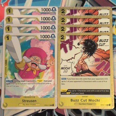 4 x Streusen OP03-115 R & Buzz Cut Mochi 119 R One Piece Foil Mint Playsets 
