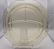 Federal Glass Madrid Depression Glass Grill Plates Amber Lot of 2 10.25"