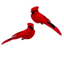 2pcs Red Bird Decor Artificial Cardinal Birds
