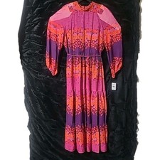 Melonie T Boho Sz 16 Lg Sleeve High Neck Floral Chiffon Maxi Dress