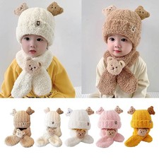 Children's Winter Hats Plush Cartoon Warmth Adorable Hat and Scarf Combinat N7B8