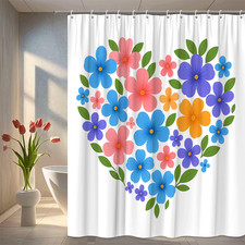 Colorful Floral Shower Curtain - Heart Design for Bathroom Decor