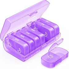 AUVON XL Weekly Pill Organizer 2 Times a Day with One-Side Large Light Purple