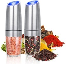 2 Pack Gravity Electric Salt and Pepper Grinder Mill Shaker Adjustable Automatic