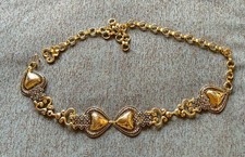 Vintage Substantial Gold Metal Heart Link Chain Belt Adjustible