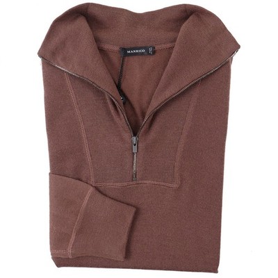Manrico Regular-Fit Cocoa Brown Superfine Cashmere-Silk Half-Zip Sweater XL NWT