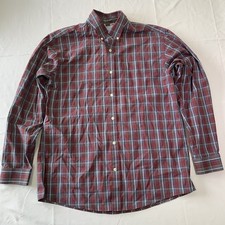 Eddie Bauer Mens Red Plaid Dress Shirt Large Wrinkle Free Classic Fit Cotton