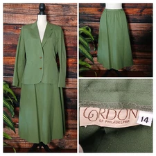 Gordon of Philadelphia 2 Piece Skirt Suit Army Green US Union Vintage 1970s READ