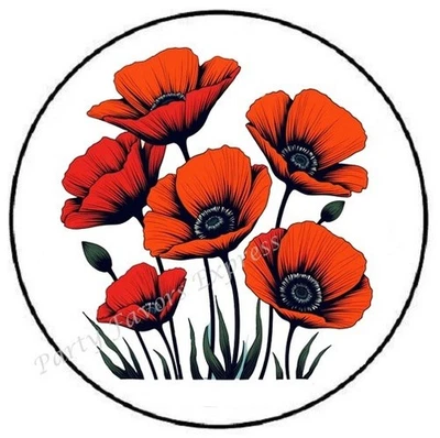 PARTY FAVORS EXPRESS RED POPPIES FLOWERS ENVELOPE SEALS LABELS STICKERS PARTY FAVORS