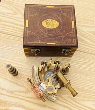 Brass Sextant Compass with Wooden Box | Vintage Nautical Marine Gift Collectible