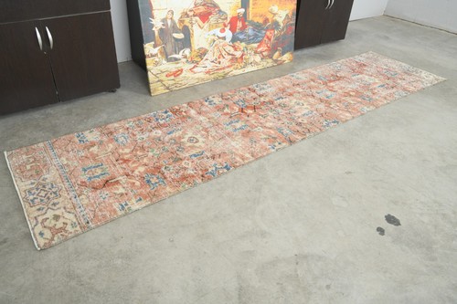 2x10 Turkish Runner Hand-Knotted Vintage Oushak Wool Rug Runner Long Carpet,1124