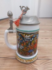 Original BMF Bierseidel Bierkrug Krug Milchglas mit Zinndeckel 0,5l Spieluhr