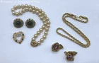 Vintage Monet Gold Tone Faux Pearl Costume Jewelry Lot of 5 Necklaces Earrings