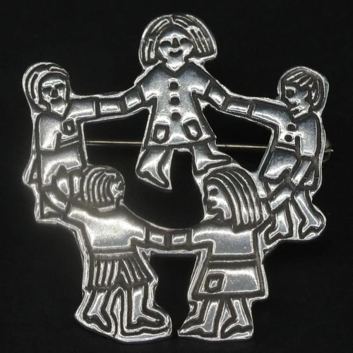VTG Sterling Silver - MEXICO Ring Around the Rosie Kids Playing Brooch Pin - 8g