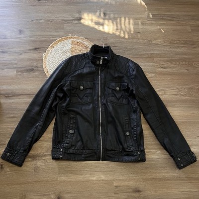 AFFLICTION Black Premium Faux Leather Mens Biker Jacket