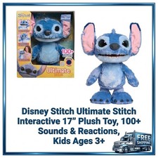 Disney Ultimate Stitch Interactive 17" Plush Toy 100 Sounds Reactions Just Play