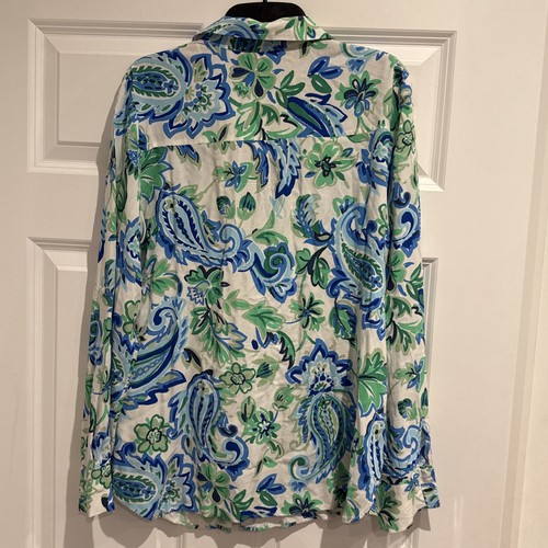 Blusa para mujer Zara verde blanco azul floral manga larga abotonada talla grande - Imagen 4 de 5