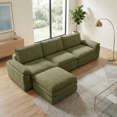 Oversized L-Shaped Boneless Couch, Modular Sectional Sofa Bed W/ Movable Ottoman