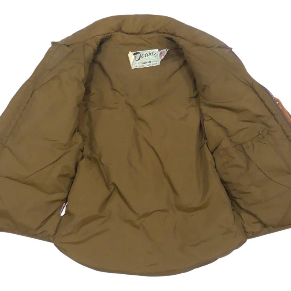 Schott 90s Leather Down Jacket Men's 40 Brown 2Way Vest Vintage Made in USA - Image 3 of 4