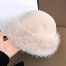Faux Fur Lady Bucket Caps Hat Beanie Vintage Mongolian Fluffy Warm Winter Casual