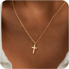 Easter Basket Stuffer Cross Necklace for Women Girls, Dainty 14K Gold Silver Pla