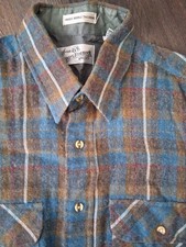 Sears Vintage 70's Wool Blend Plaid Button Up Long Sleeve Shirt Size Lrg Grunge