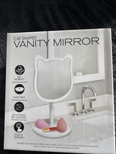 Cat Shaped Vanity Mirror White Adjustable LED Touch Sensor 360  Base Tray Modern