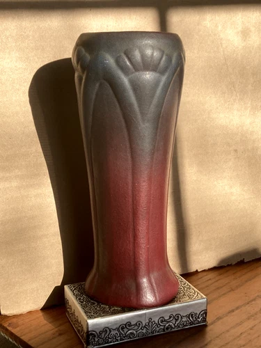 early van briggle vase - 7.75" mulberry w/stylized floral 'nouveau' design & EXC