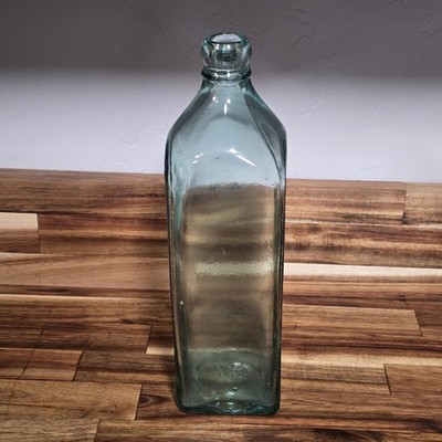 Antique Aqua Glass Case Gin Bottle Ball Neck Tooled Lip Schnapps Bitters 1900s