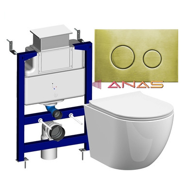 ANAS 0,82 Messing gebürstet WC-Rahmen spülrandlos wandhängend WC Pfanne Softclose Sitz