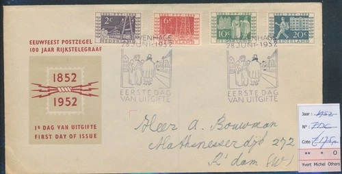 LS74651 Netherlands 1952 PTT centenary cv 175 EUR FDC used