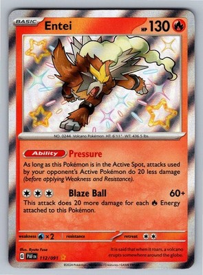 Entei 112/091 Shiny Rare Paldean Fates Pokemon Near Mint