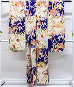 Japanese Vintage Kimono Furisode Silk Gold Embroidery Butterfly Flower eb-918