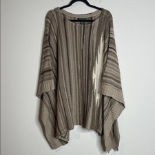 Lauren Ralph Lauren Wool Blend Aztec Striped Poncho Sweater One Size NWT