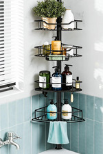 Corner Shower Caddy Tension Pole, 4 Tier Rustproof Shower Tension Rod Organizer,