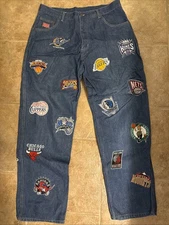 Rare Vintage Y2K NBA Teams UNK Denim Designer Jeans Size 36 Patches Embroidered