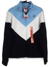 FILA Women's Black, White  Blue 1/4 Button Pullover Fleece Sweater Size M