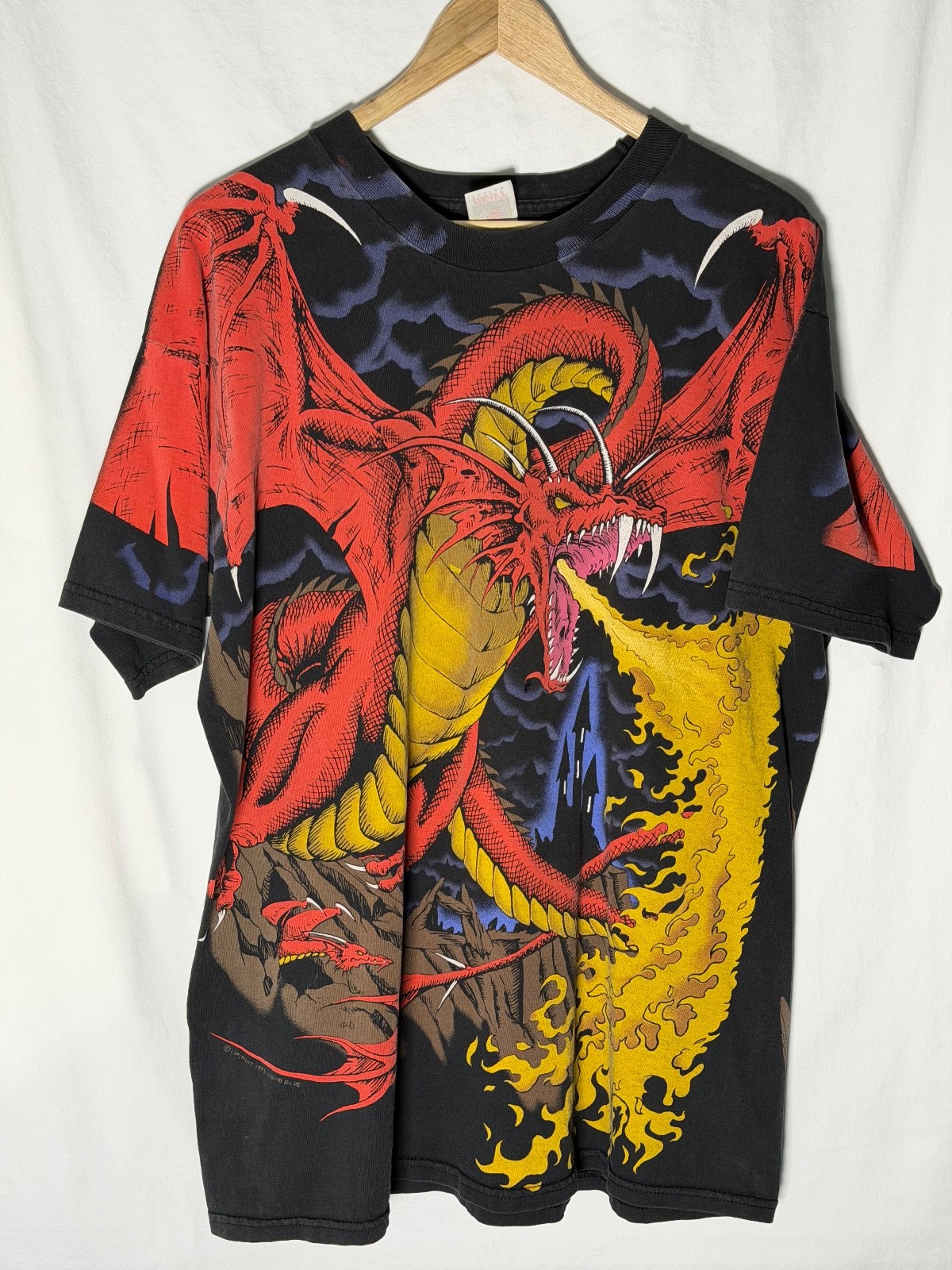 1993 Liquid Blue Tag DRAGON Knight AOP Shirt XL Single Stitch Vintage