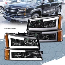 Fit For 2003-07 Chevy Silverado/Avalanche LED DRL Clear Headlights Amber Signal