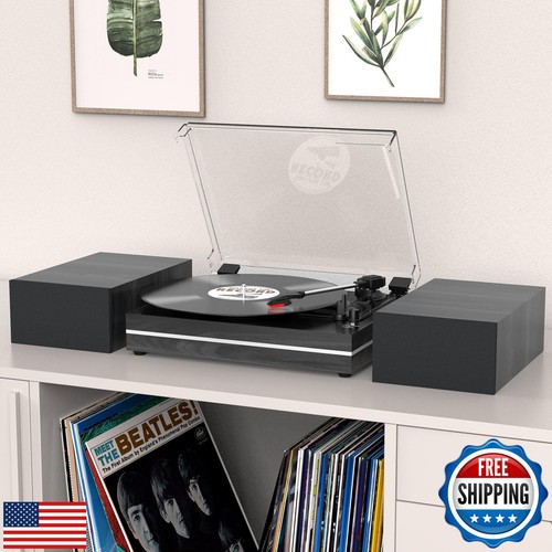Vinyl Record Player with Dual Separate Stereo Speakers Vintage Turntable with - Picture 3 of 5