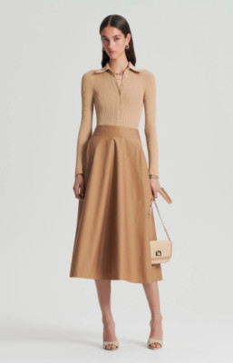 Scanlan Theodore Cotton Pleat-Front Midi Skirt in Spice sz AU12 NWT