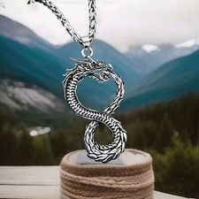 NEW 3D Infinity Ouroboros Dragon Amulet Stainless Steel Necklace