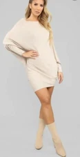 Fashion Nova Molly Asymmetrical Dress Oatmeal Size L NWT #C3