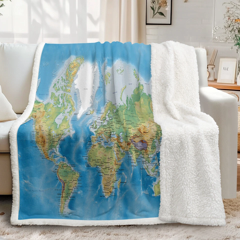 Manta de lana sherpa de parques nacionales de Estados Unidos para sofá cama mapa del mundo Foto 4 de 4