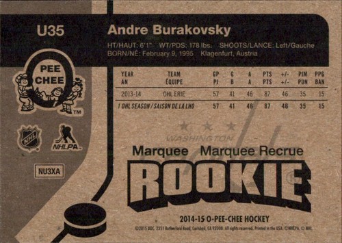 2014-15 O-Pee-Chee Update RETRO 🥅 #U35 Andre Burakovsky RC WASHINGTON CAPITALS - Picture 2 of 2